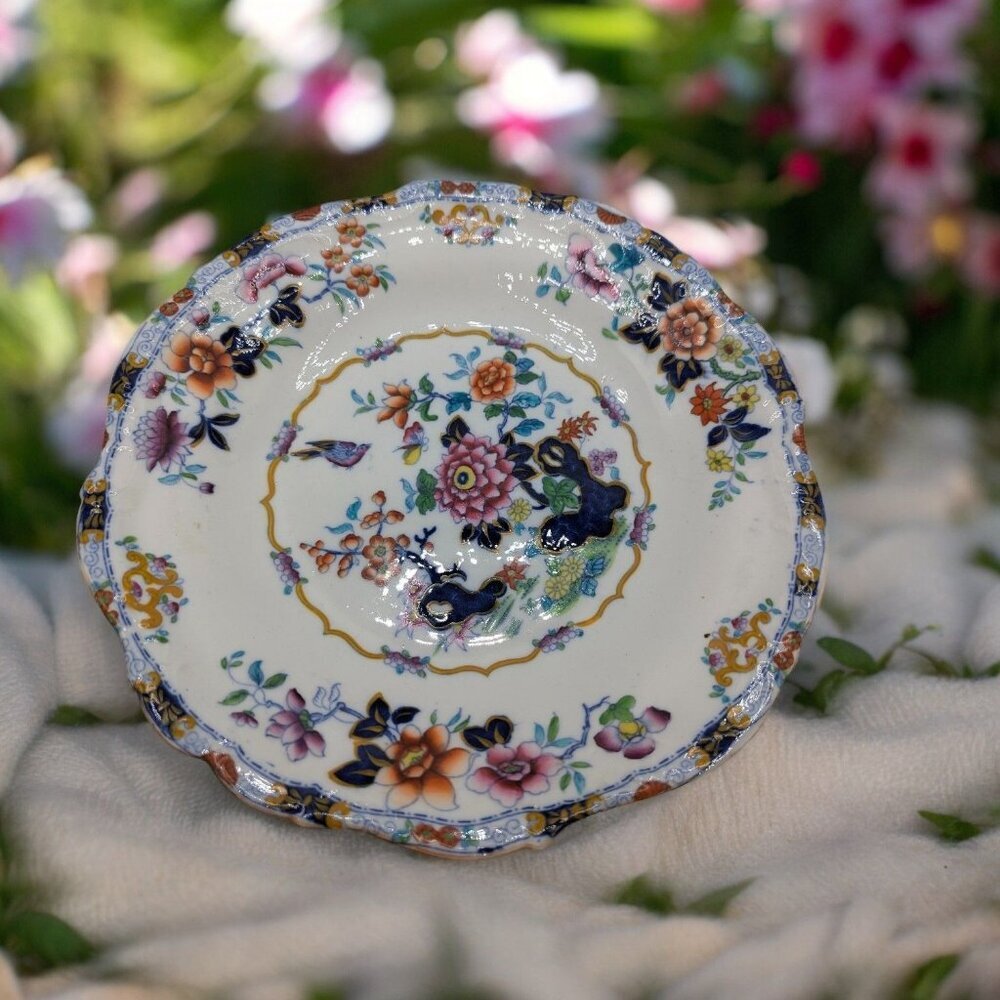 Antique Minton Oriental Japan Floral Pedestal Plate 10" Hand-Painted Porcelain 1